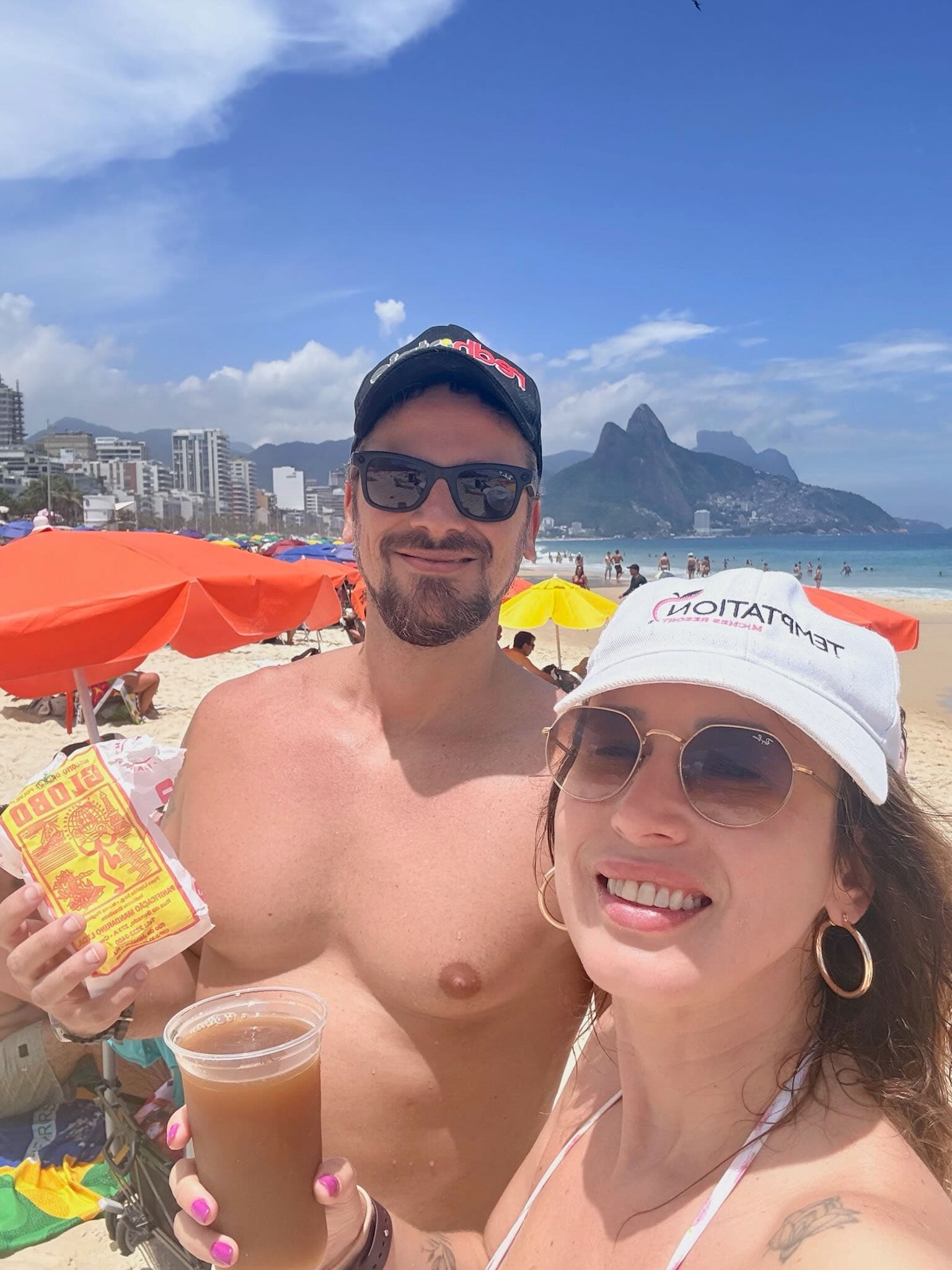 Mate tea and Biscoito Globo being served on Ipanema beach